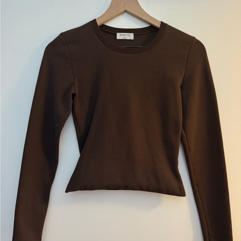 Babaton Brown Long Sleeve Crewneck Top